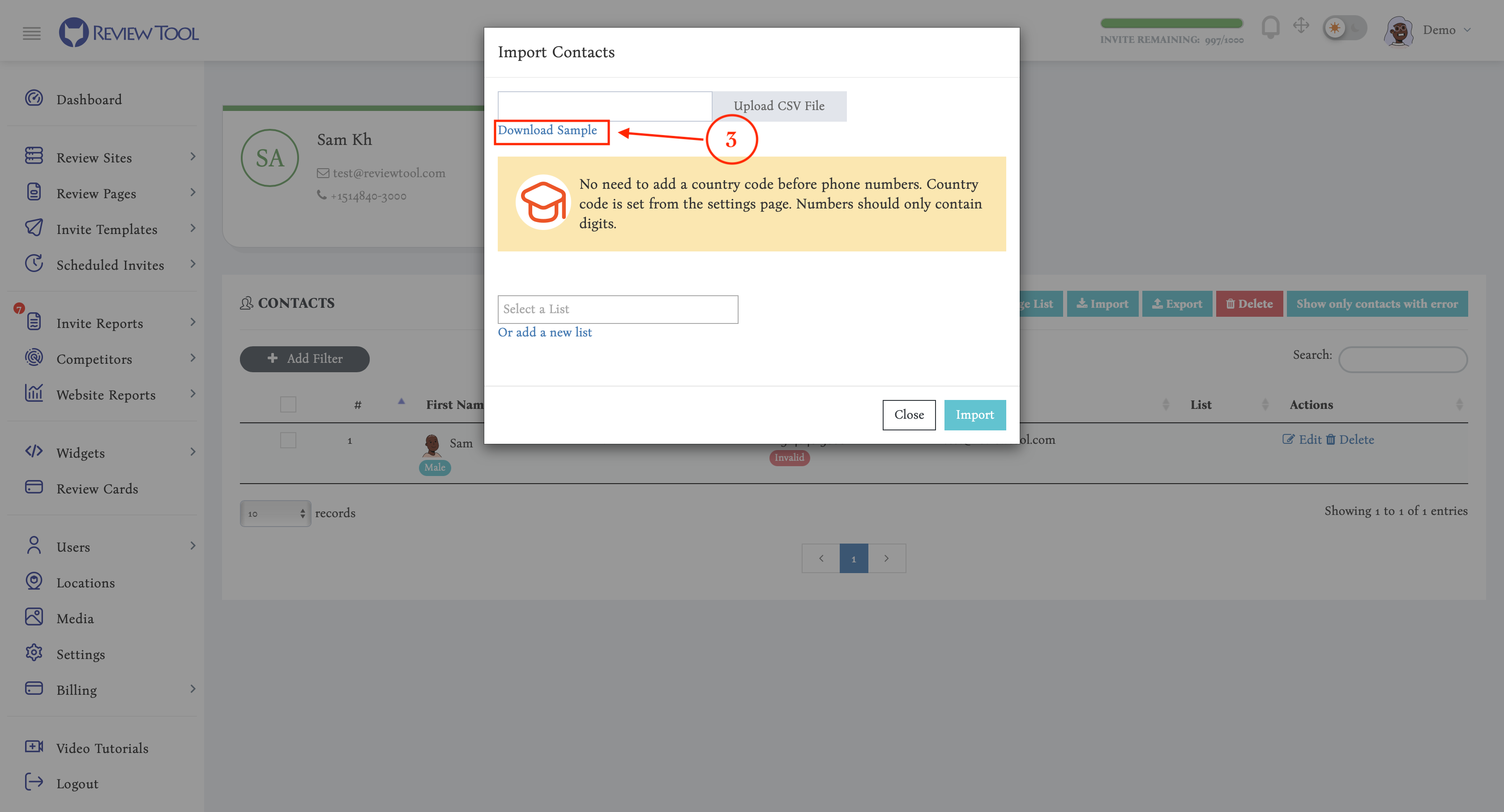 contact import download sample CSV