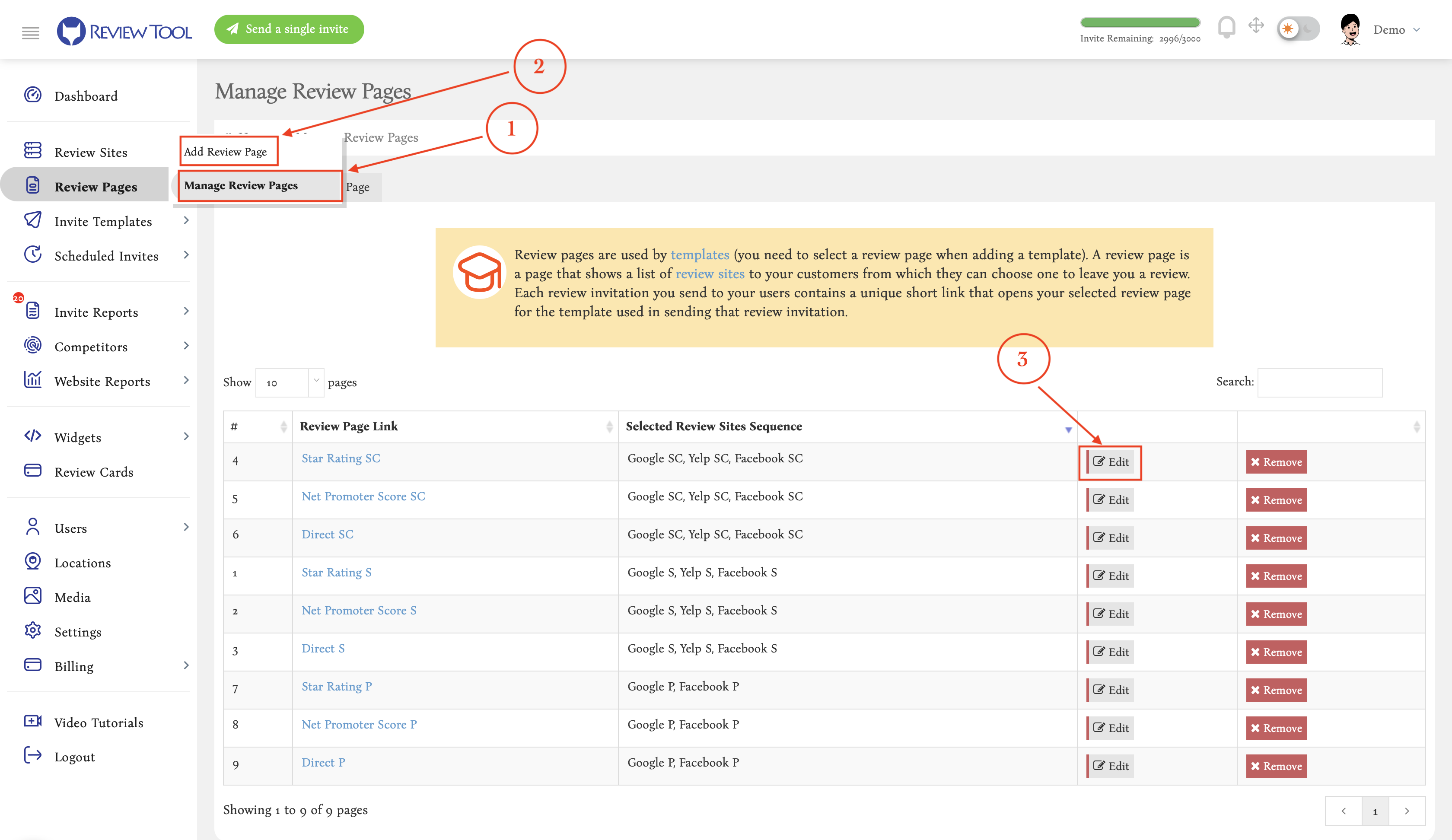 Manage Review Pages